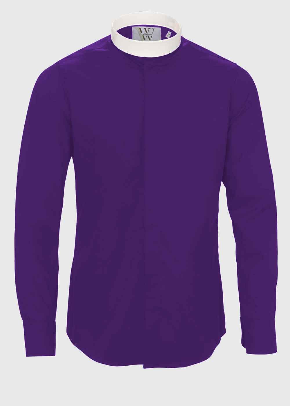 Blue Purple Slim Fit Clergy Shirt, Mens, Neckband Collar, Fly Front