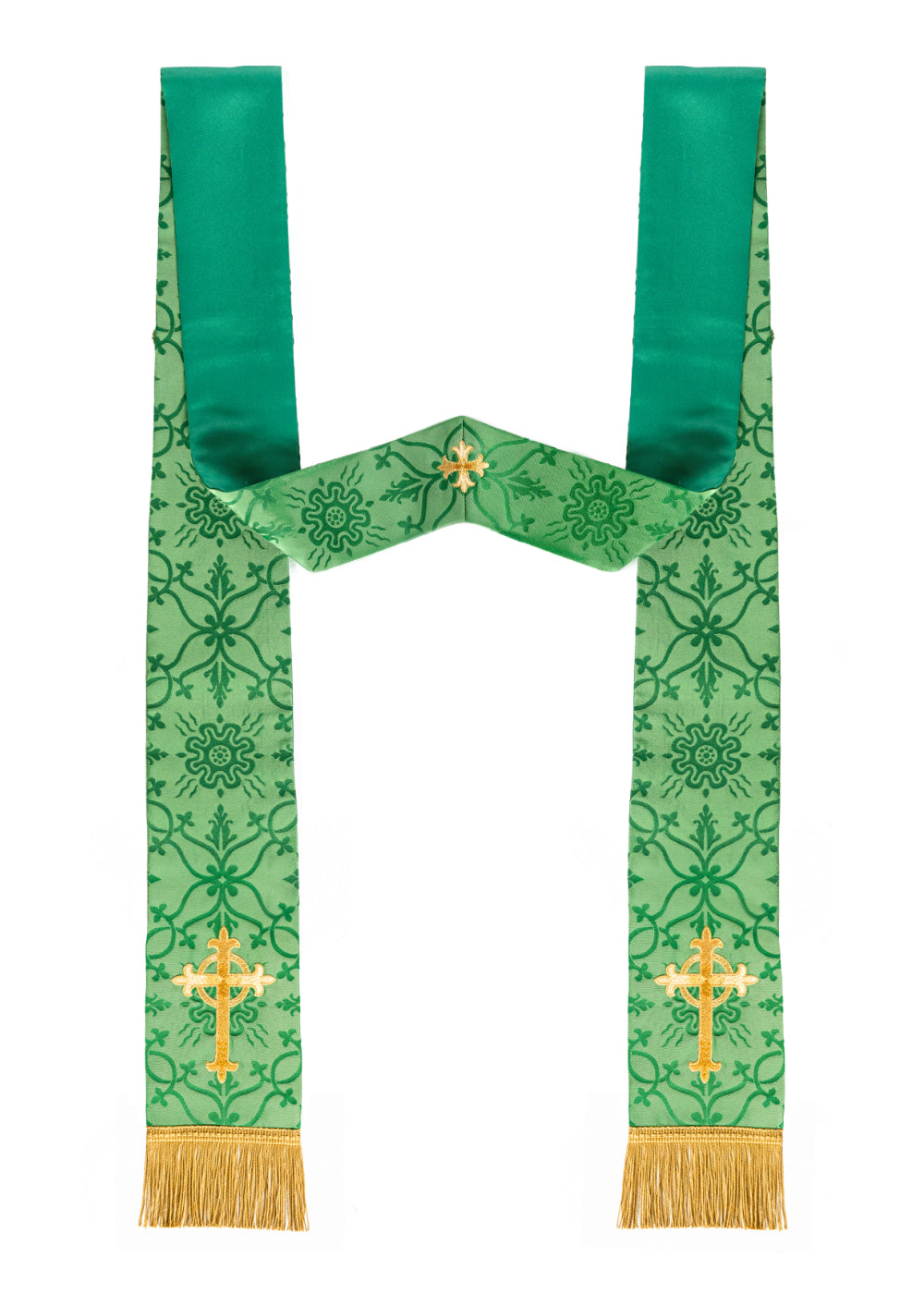 Green Anglican Style Embroidered Celtic Fleure Cross Stole
