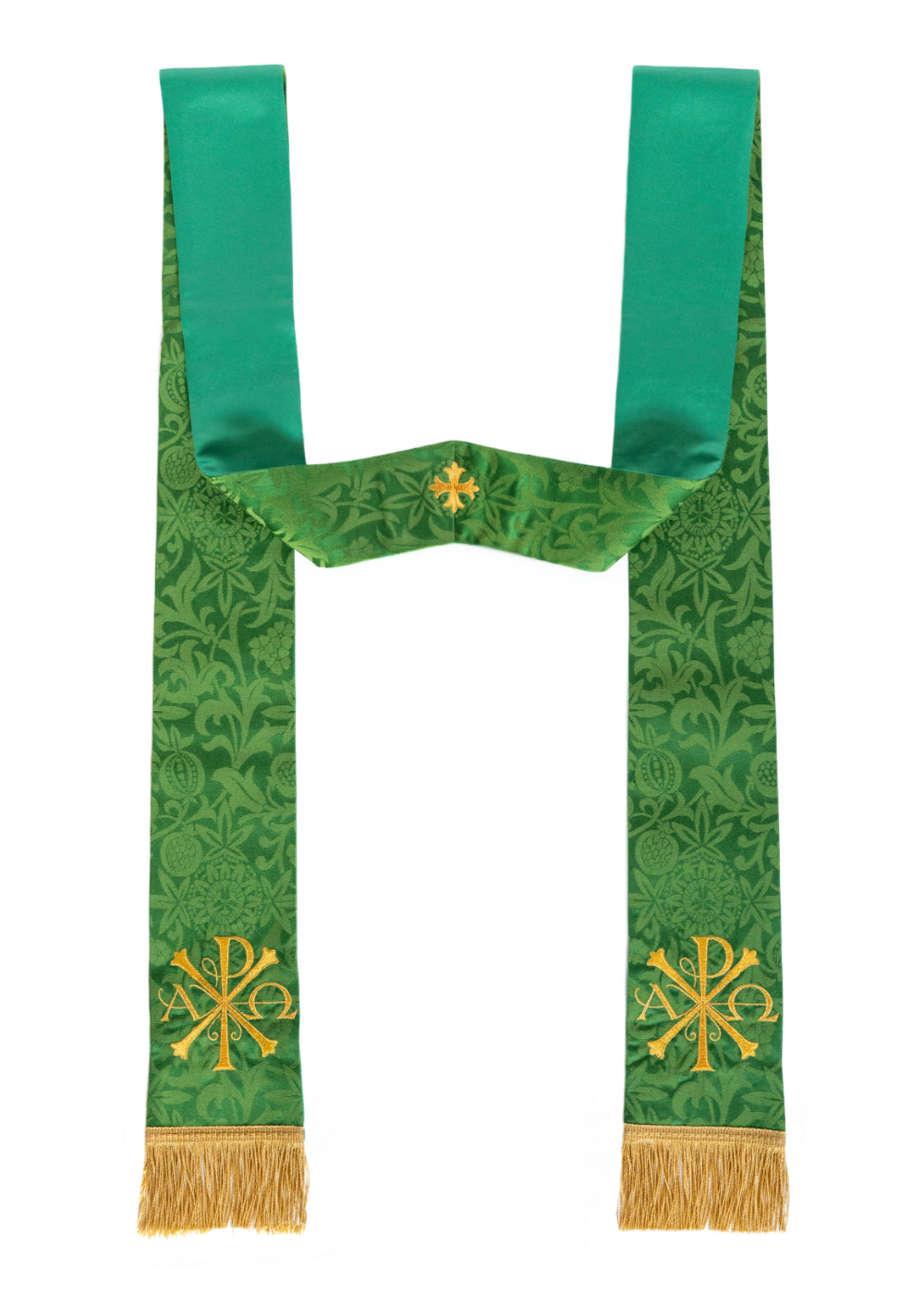 Green Passion Flower Stole with Chi Rho Alpha Omega embroidery