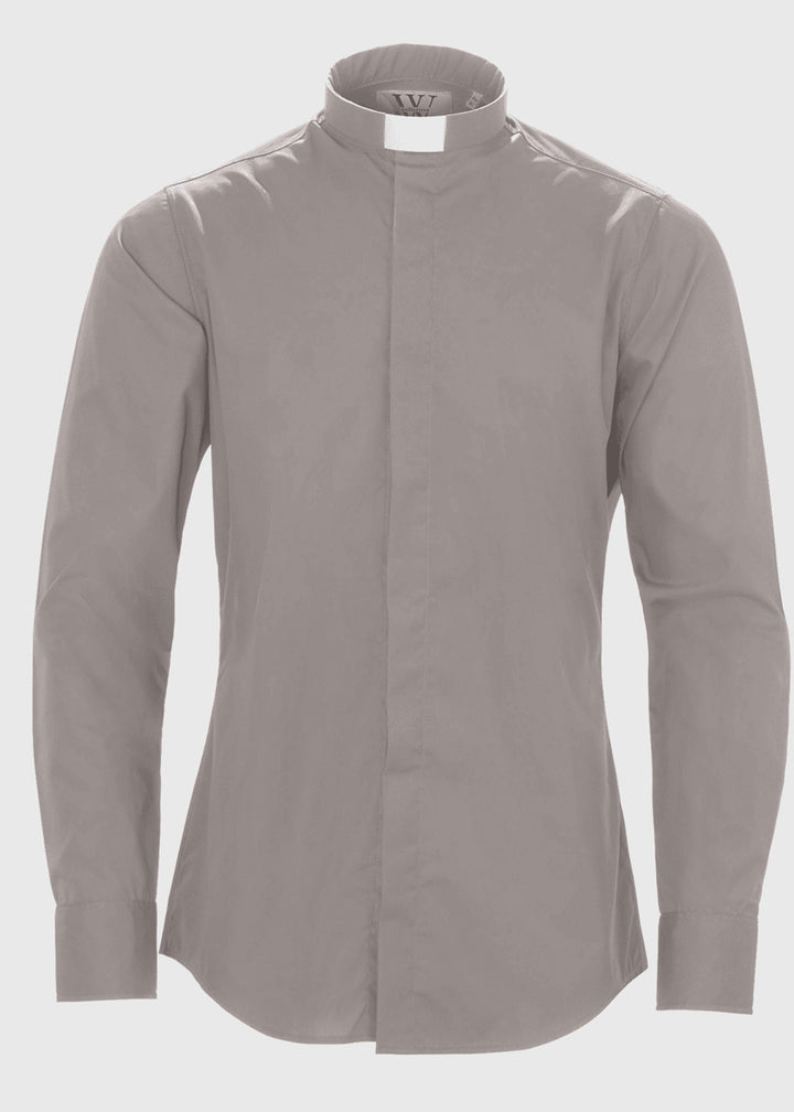 Grey Slim Fit Clergy Shirt - Tunnel Neck Collar