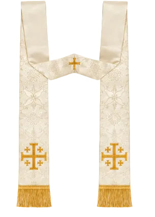 Anglican ivory stole with Jerusalem cross