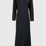Ladies fully trimmed clergy cassock with blue purple trims