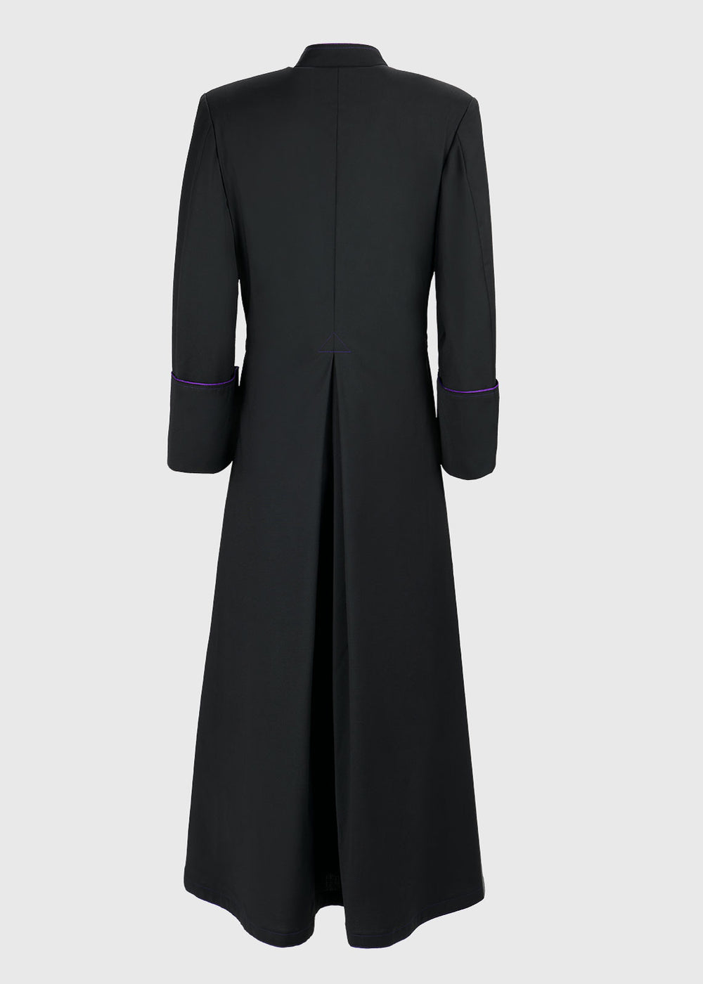 Womens Fully Trimmed blue purple clergy cassock back view