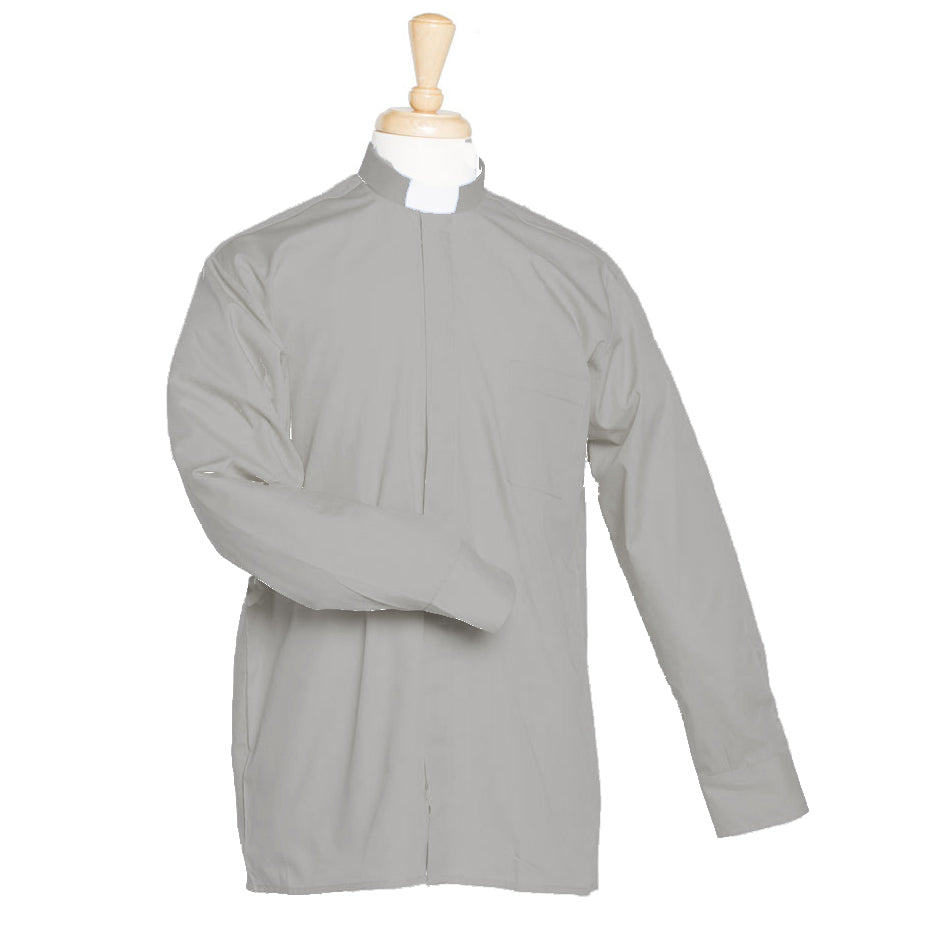 Men's Classic Fit Grey PolyCotton Tunnel Neck Clergy Shirt