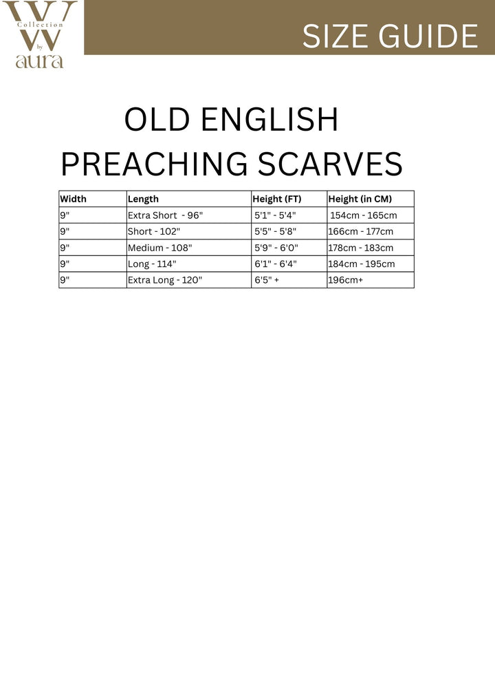 Old English Preaching Scarf Size Chart