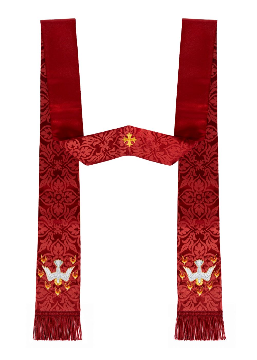 Red Damask Stole with Embroidered Descending Dove