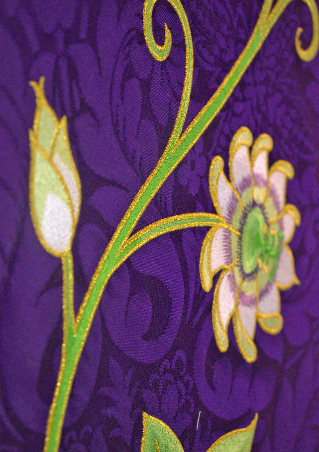 Church textile passionflower machine embroidery