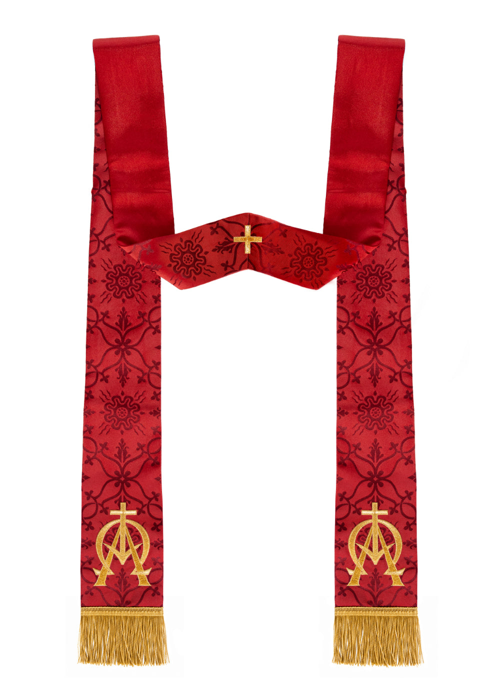 red Ely Stole, embroidered entwined Alpha Omega